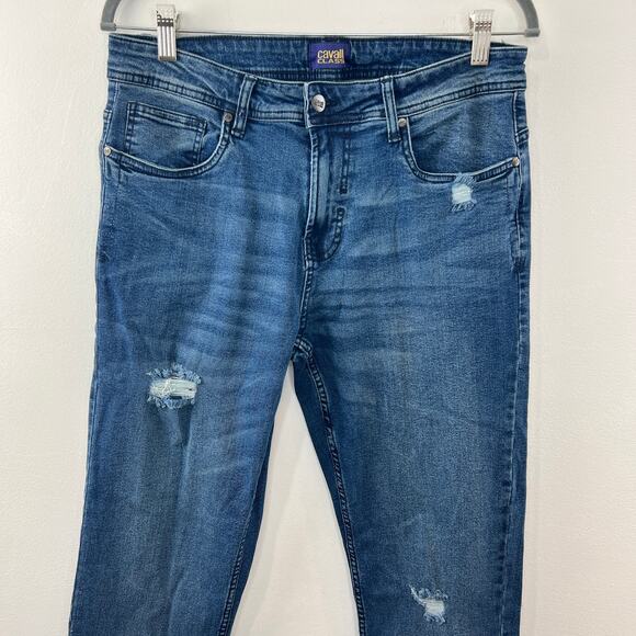 Class Roberto Cavalli Medium Wash Blue Distressed Skinny-Leg Jeans High Rise 32 - Picture 2 of 8